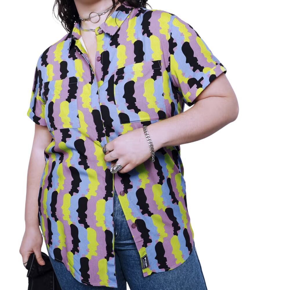 Wildfang The Empower Button-Up Printed Rayon Shirt | Size XS | NWT